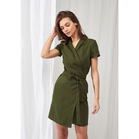 Linen handmade studio safari wrap dress in‎ red clay - Picture 5 of 5